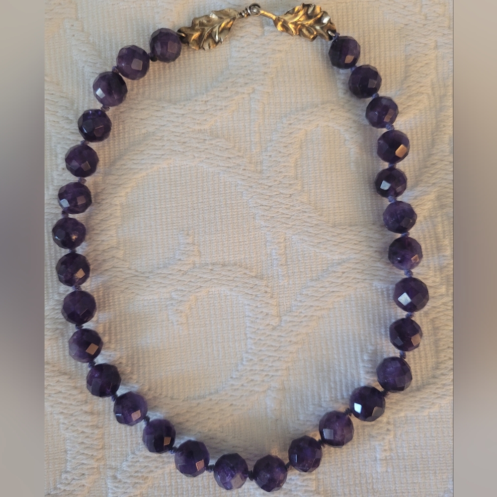 Amethyst Beaded Necklace with Brass Accents